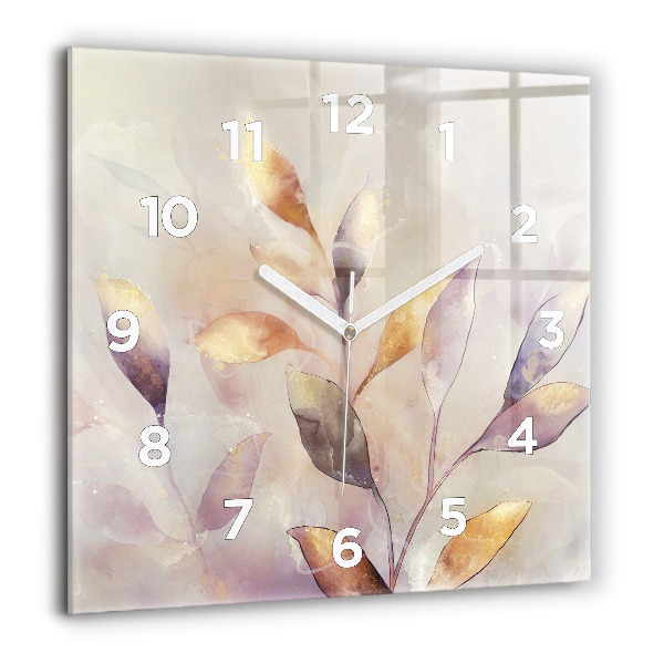 Square glass wall clock Abstract boho leaves