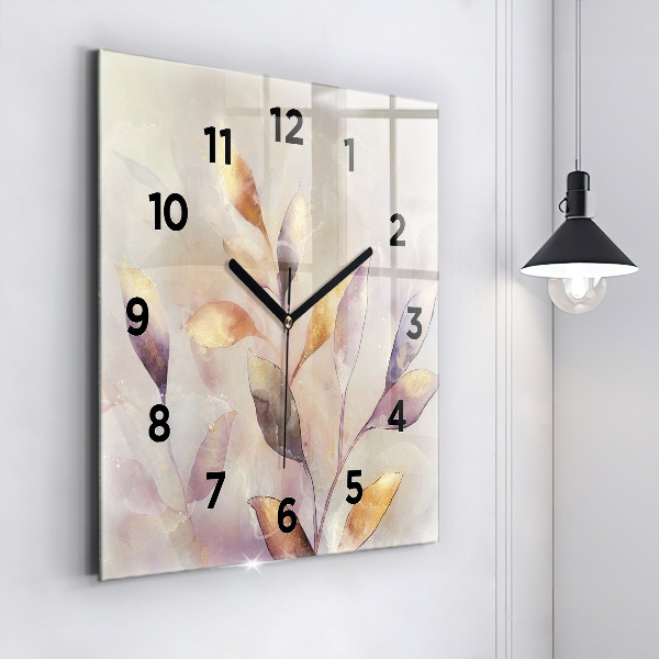 Square glass wall clock Abstract boho leaves
