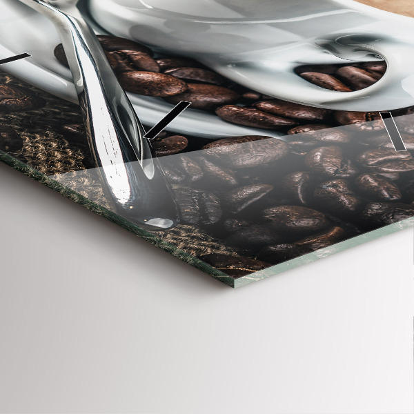 Square glass wall clock Cup and coffee beans
