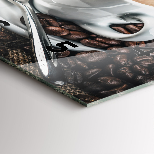 Square glass wall clock Cup and coffee beans