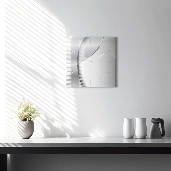 Square glass wall clock Silver abstraction