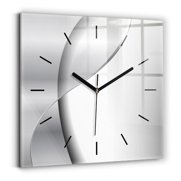 Square glass wall clock Silver abstraction