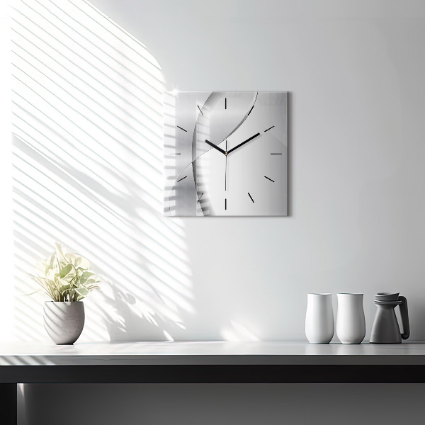 Square glass wall clock Silver abstraction