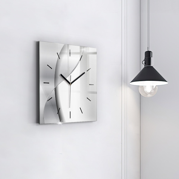 Square glass wall clock Silver abstraction