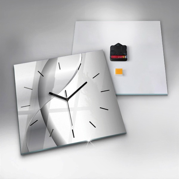 Square glass wall clock Silver abstraction