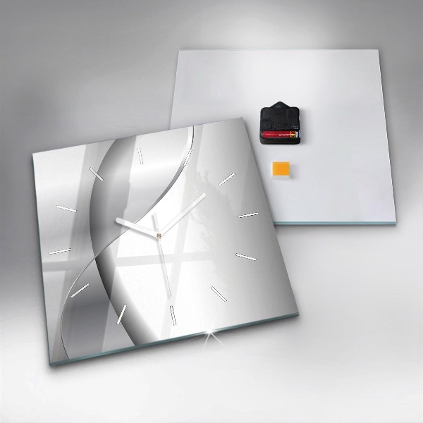 Square glass wall clock Silver abstraction