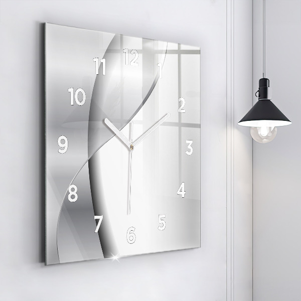 Square glass wall clock Silver abstraction
