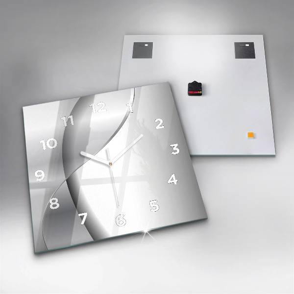 Square glass wall clock Silver abstraction