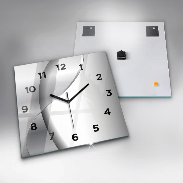 Square glass wall clock Silver abstraction
