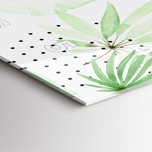 Square glass wall clock Green leaves