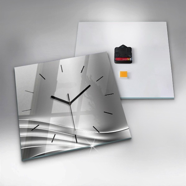 Square glass wall clock Silver abstraction