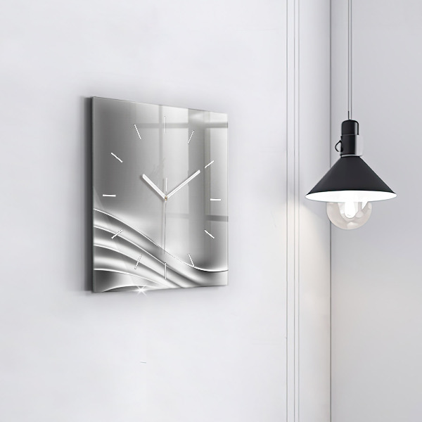 Square glass wall clock Silver abstraction