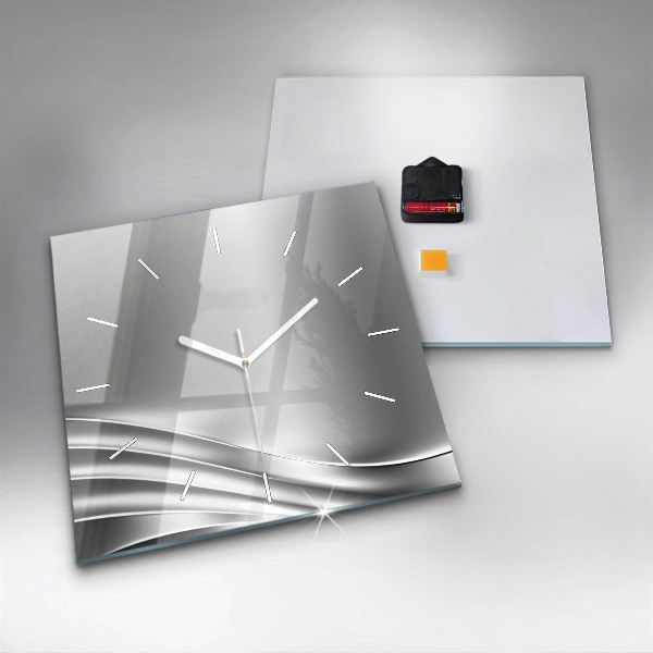 Square glass wall clock Silver abstraction