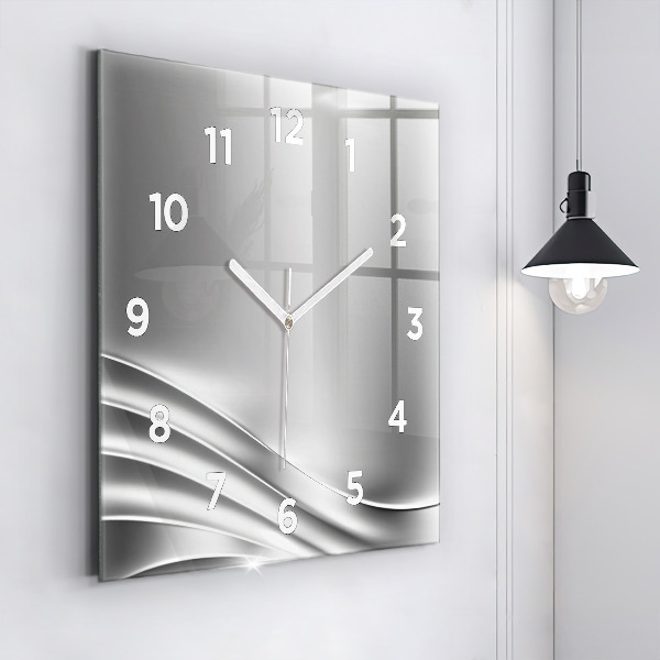 Square glass wall clock Silver abstraction
