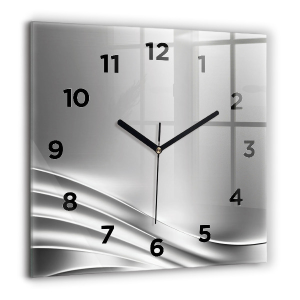 Square glass wall clock Silver abstraction