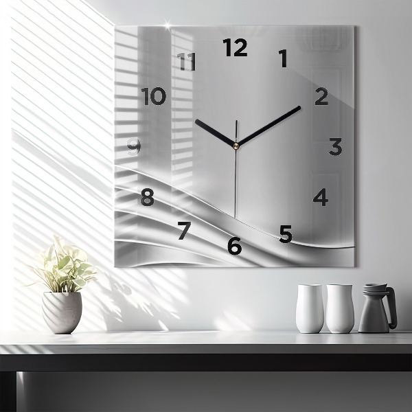 Square glass wall clock Silver abstraction