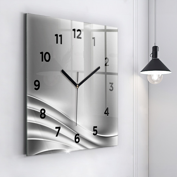 Square glass wall clock Silver abstraction