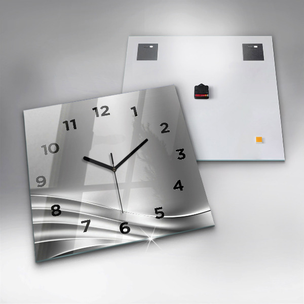 Square glass wall clock Silver abstraction