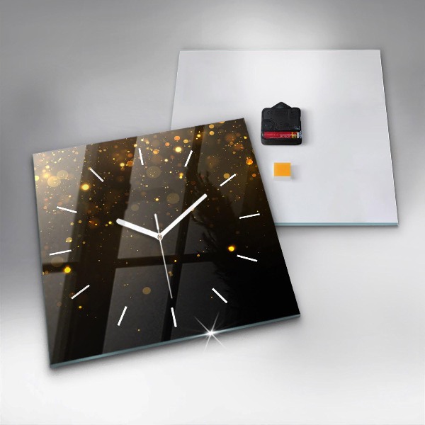 Square glass wall clock Gold dust