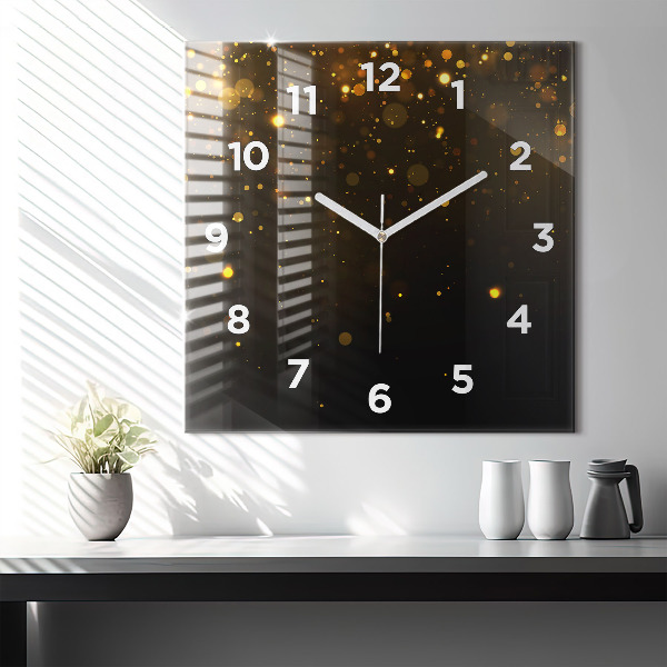 Square glass wall clock Gold dust