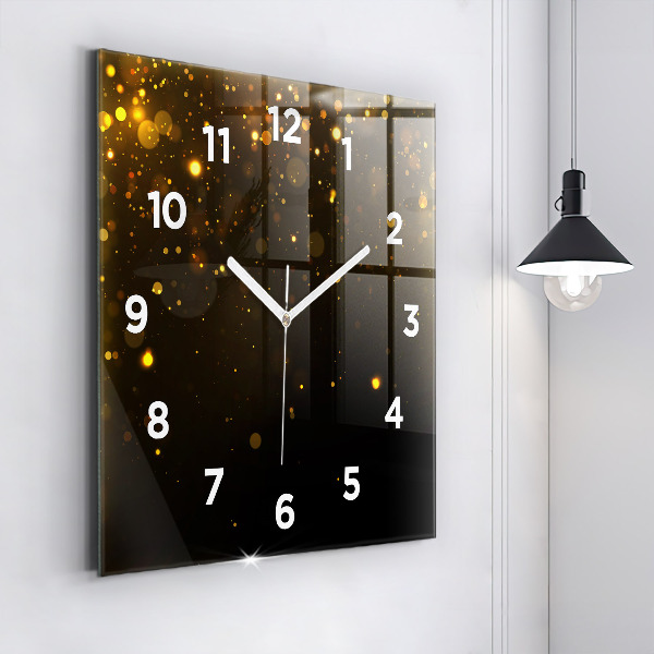 Square glass wall clock Gold dust