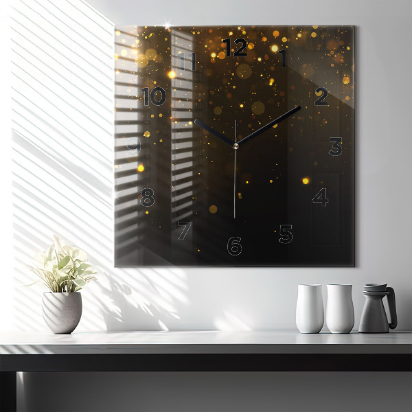 Square glass wall clock Gold dust