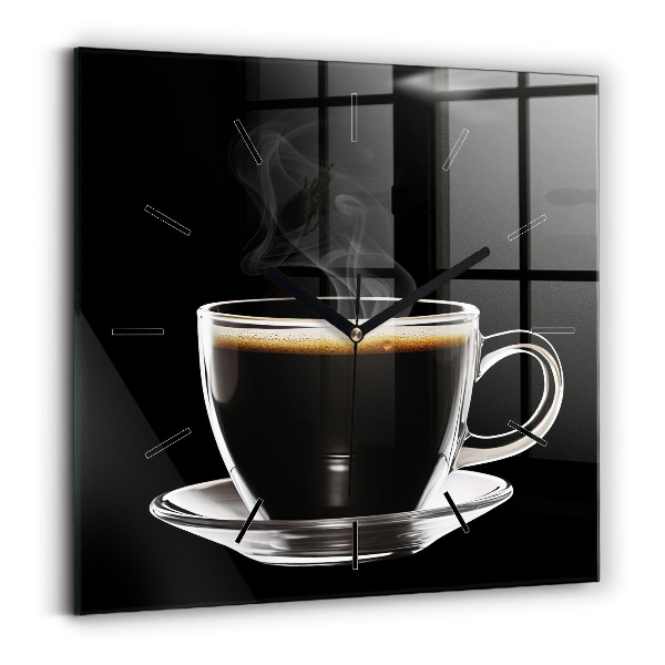 Square glass wall clock Black coffee