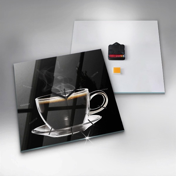 Square glass wall clock Black coffee