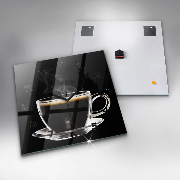Square glass wall clock Black coffee