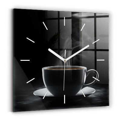 Square glass wall clock A cup of black coffee