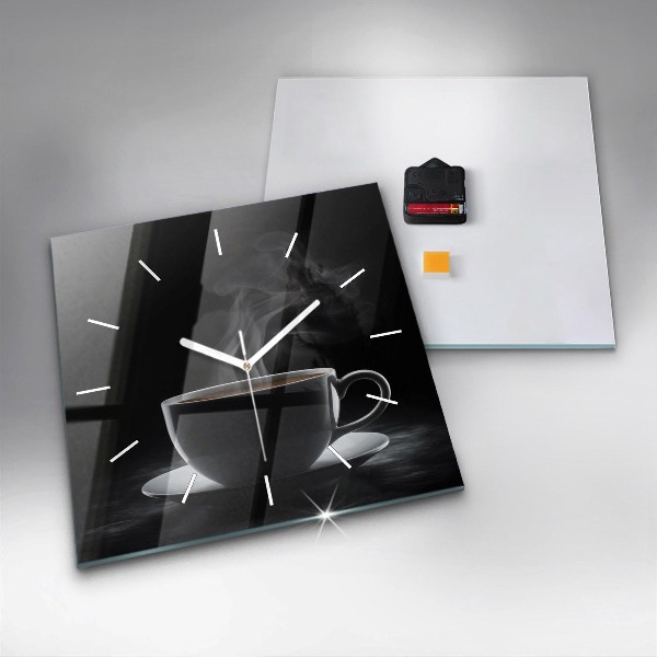 Square glass wall clock A cup of black coffee
