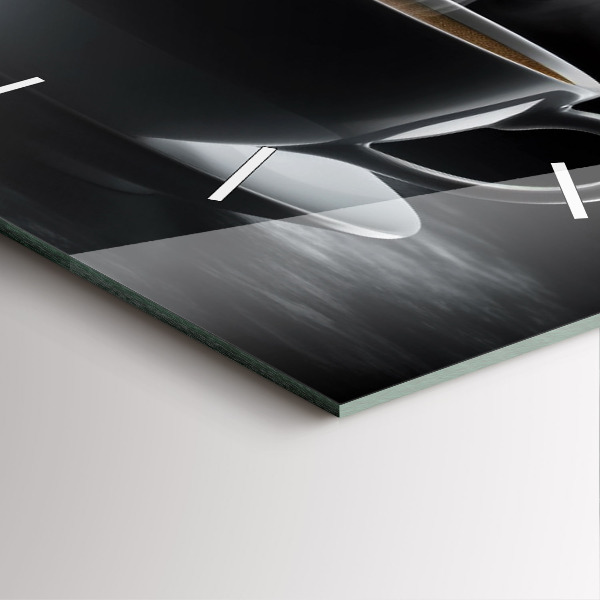 Square glass wall clock A cup of black coffee