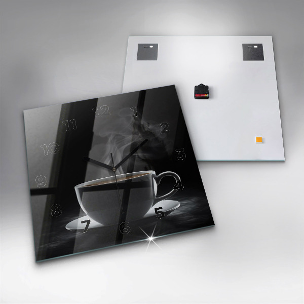 Square glass wall clock A cup of black coffee