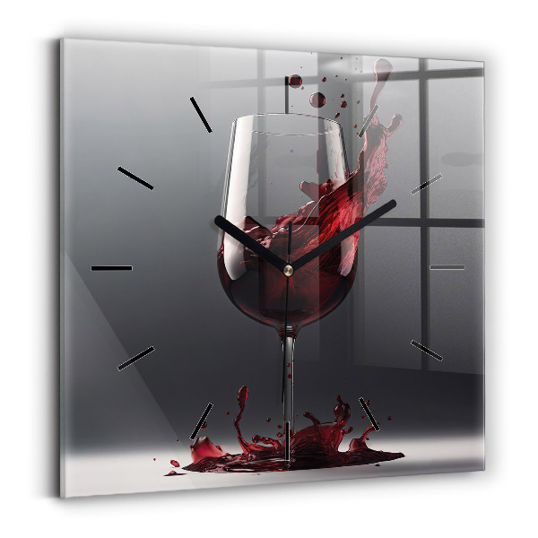Square glass wall clock A glass of red wine
