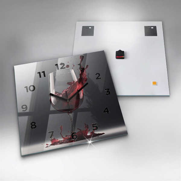Square glass wall clock A glass of red wine