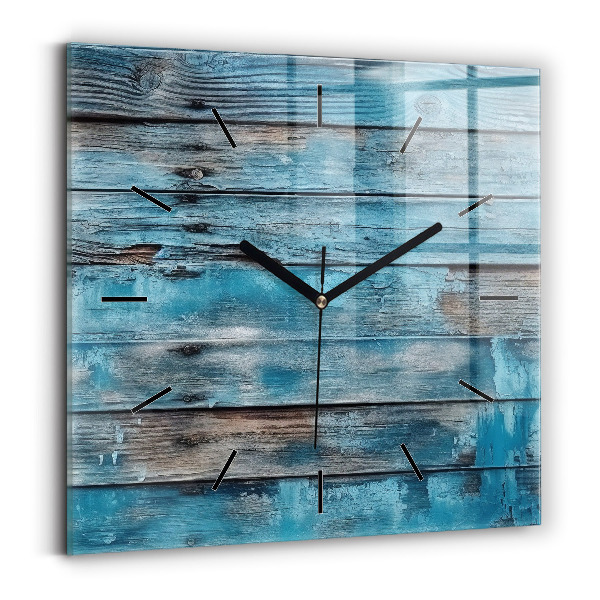 Square glass wall clock Blue boards