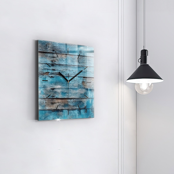 Square glass wall clock Blue boards