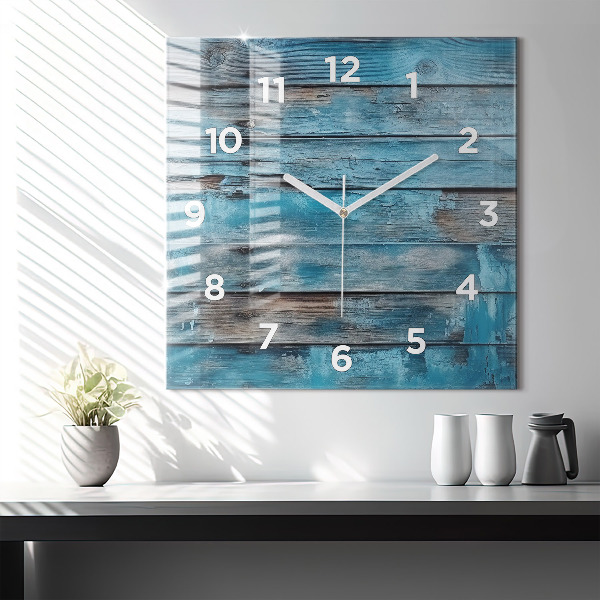 Square glass wall clock Blue boards