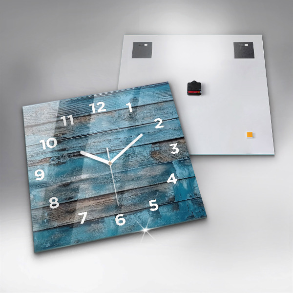 Square glass wall clock Blue boards