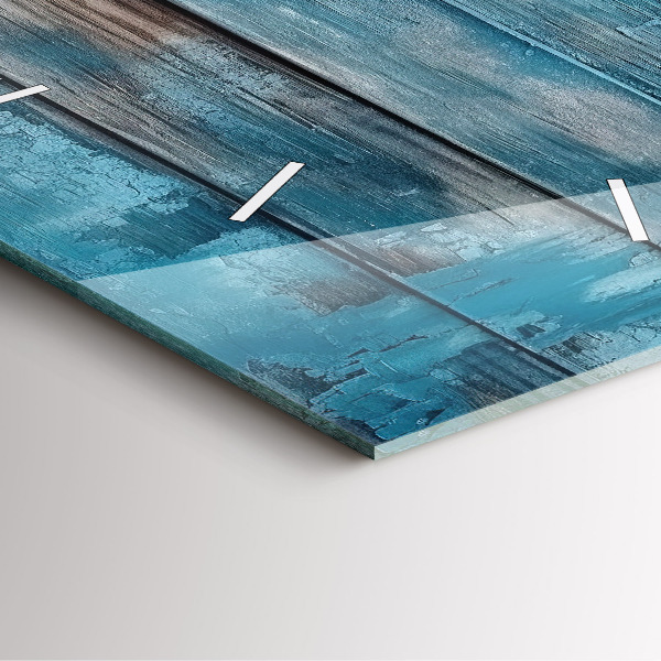 Square glass wall clock Blue boards