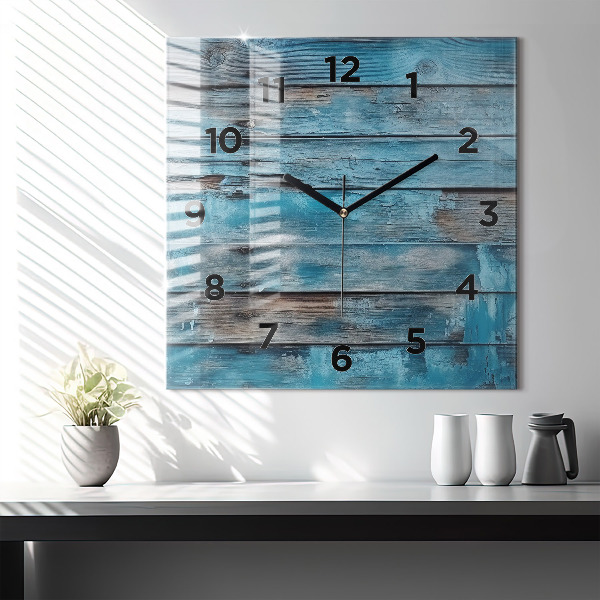 Square glass wall clock Blue boards