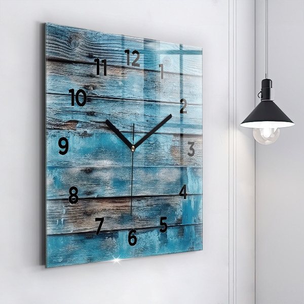 Square glass wall clock Blue boards