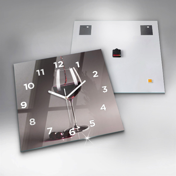 Square glass wall clock A glass of red wine