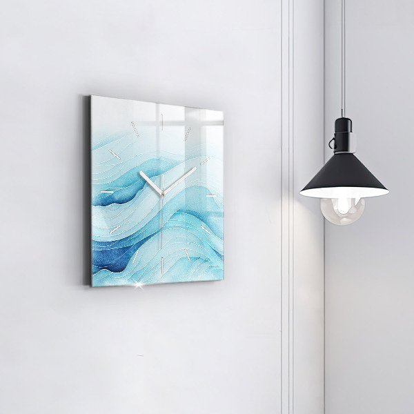 Square glass wall clock Blue clouds