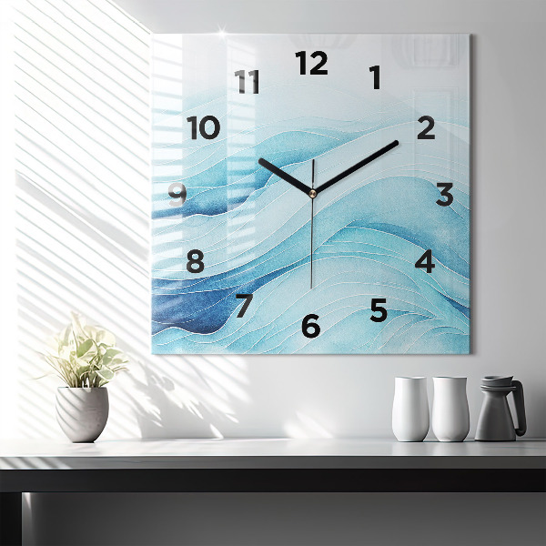 Square glass wall clock Blue clouds