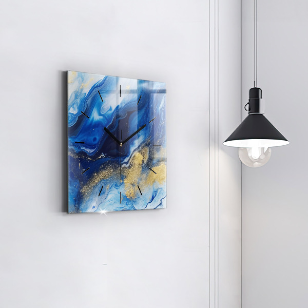 Square glass wall clock Blue marble