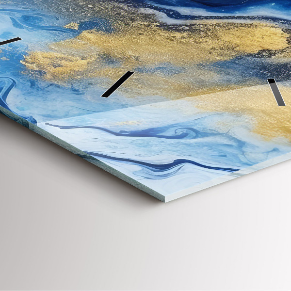 Square glass wall clock Blue marble