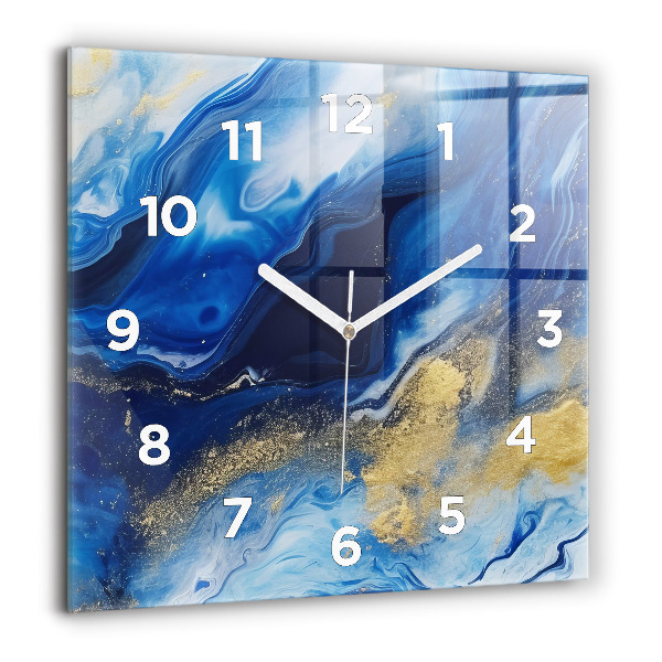 Square glass wall clock Blue marble
