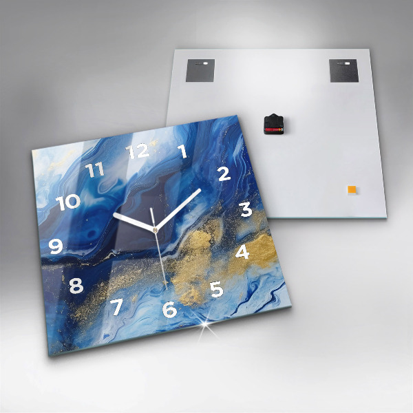 Square glass wall clock Blue marble