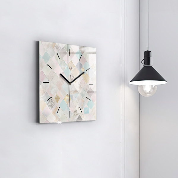 Square glass wall clock Colored tiles